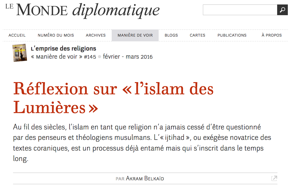 "Au fil des siècles, l’islam en tant que religion n’a jamais cessé d’être questionné par des penseurs et théologiens musulmans".