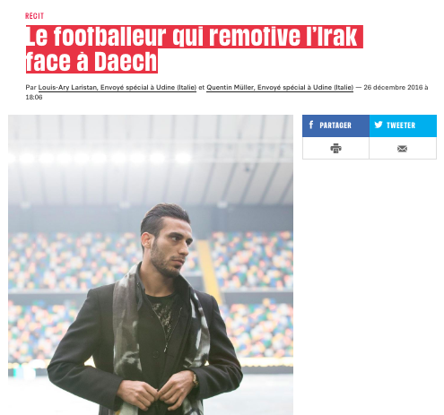 Ali Adnan, joueur irakien de l'Udinese (Italie), porte les rêves de réconciliation des communautés irakiennes.