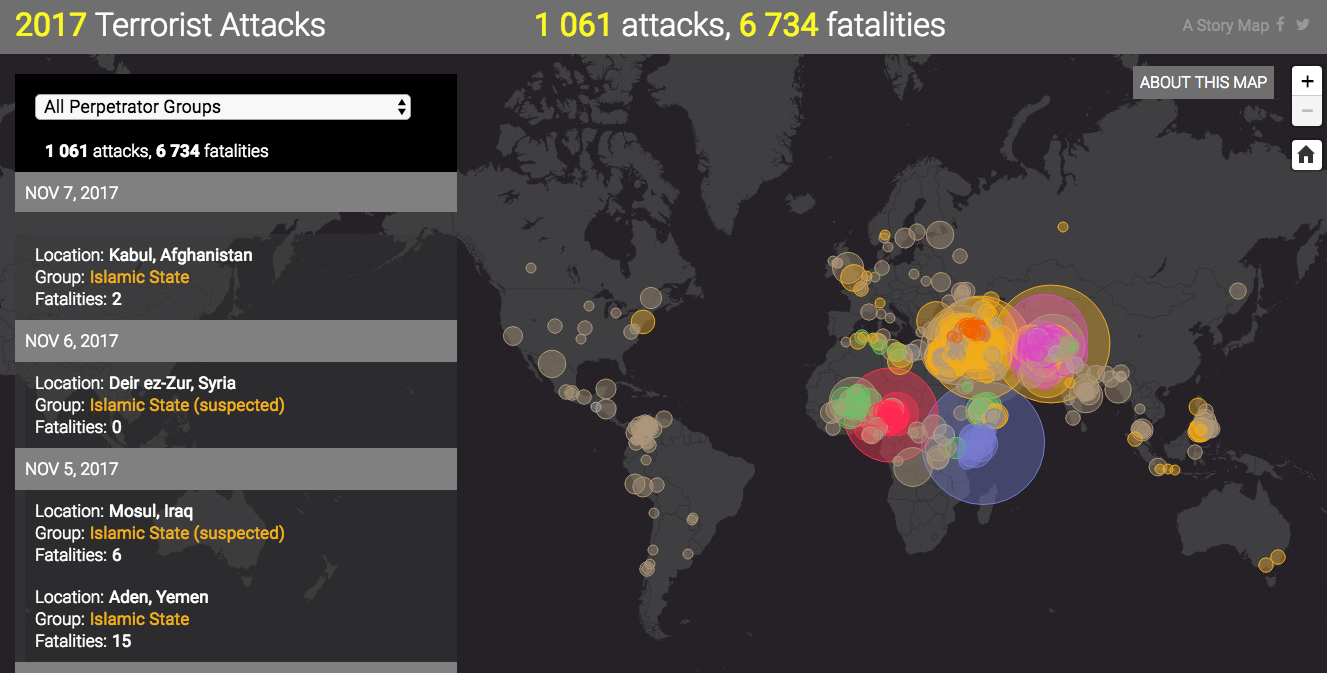 Cartographie et registre des attaques terroristes en 2017